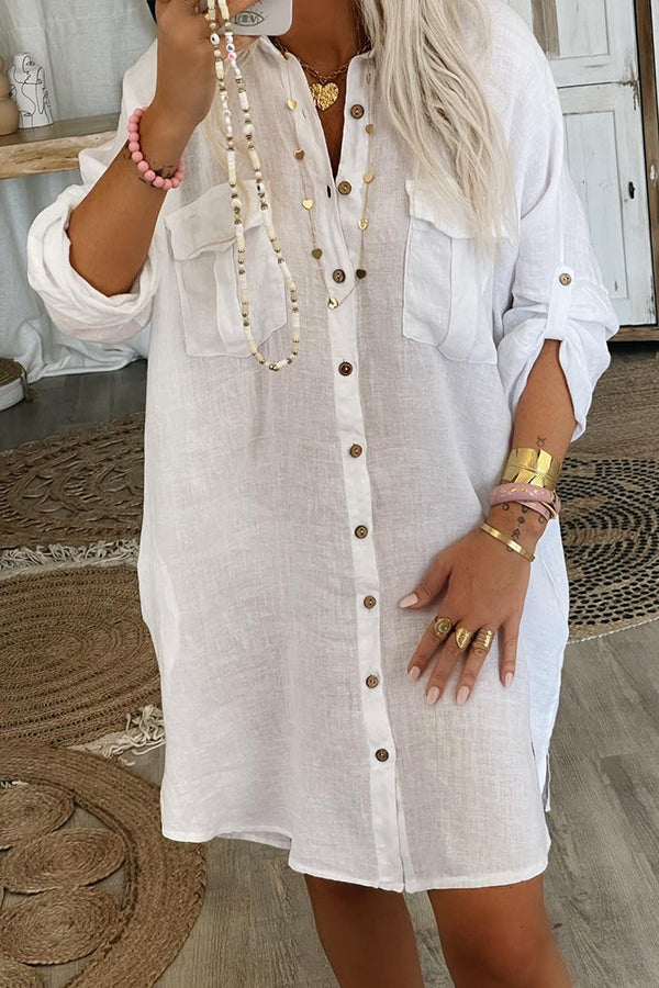 Desert Vibes Pocketed Button Shirt Midi Dress