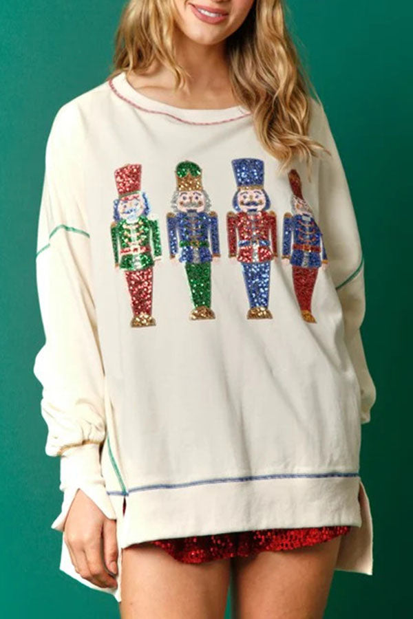 Adorable Nutcracker March Sequin Pullover Sweatshirt