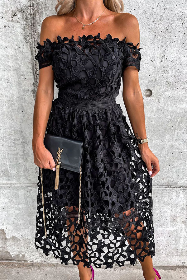 Dream Date Off Shoulder Crochet Lace Midi Dress