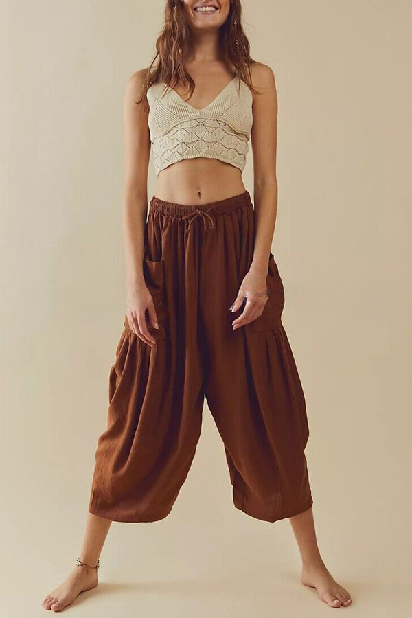 Fashion Temperament Elastic Waist Pleated Wide Leg Pants