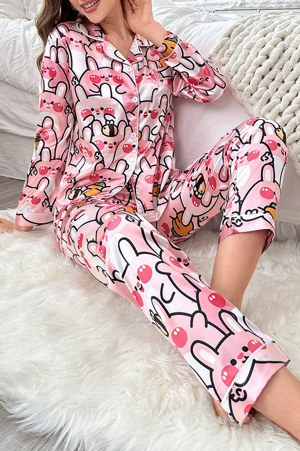 Eye Catching Printed Lapel Pocket Button Lounge Pant Suit