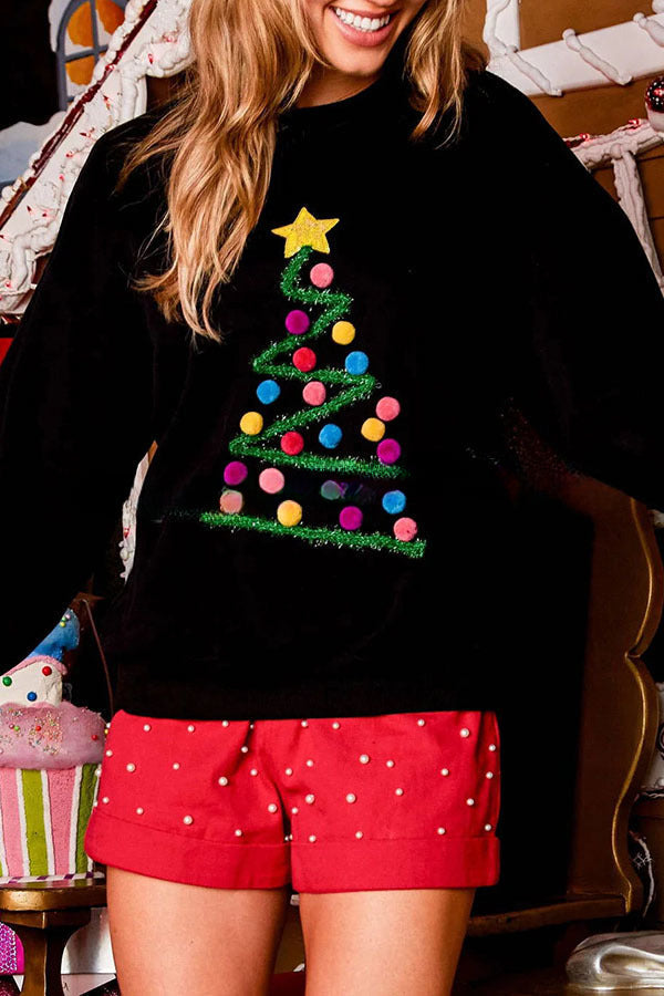 Rainbow Christmas Tree Lurex Pullover Long Sleeved Sweatshirt