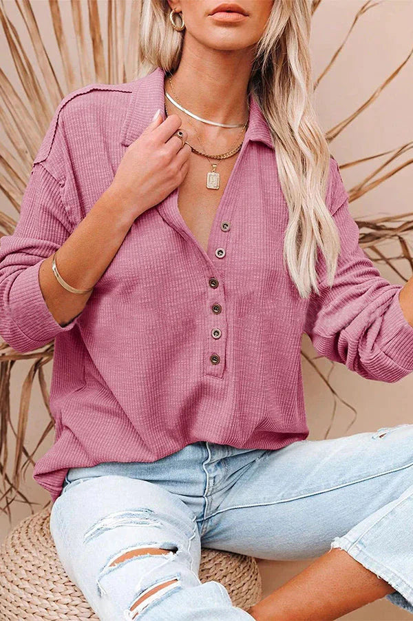 Casual Solid Color Long-sleeved Top Shirt