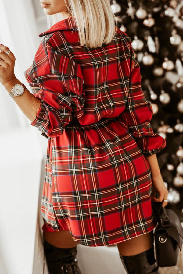 Seasons Keep Changing Belted Plaid Mini Dress