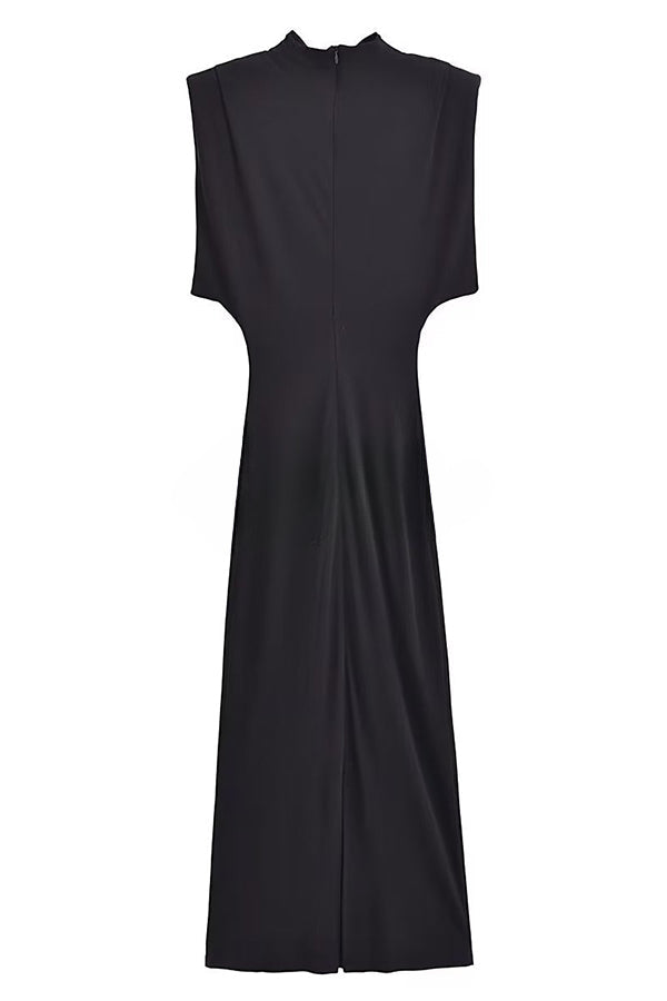 First Taste of Love Mock Neck Padded Shoulder Bodycon Midi Dress