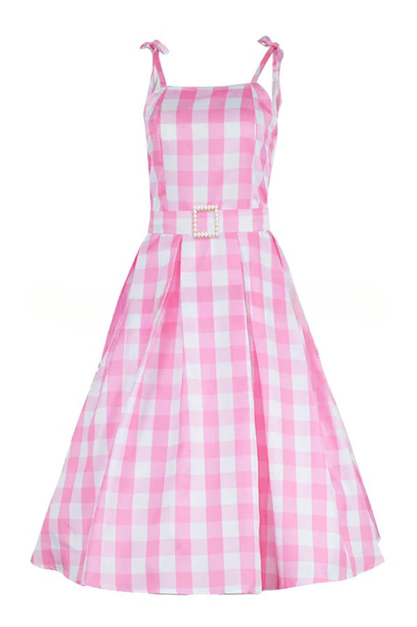 Barbie Pink Plaid Printed Cami Midi Dress