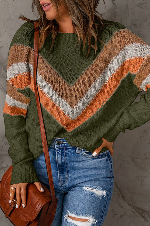 Chevron Casual Drop Shoulder Knit Sweater