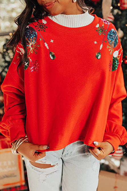 Jingle Bells Sequined Long Sleeved Pullover Sweatshirt