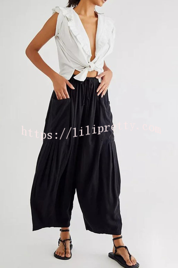 Fashion Temperament Elastic Waist Pleated Wide Leg Pants