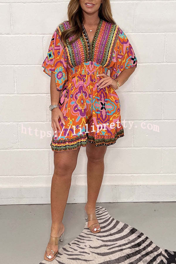 Gorgeous Printed Elastic Waist Loose Romper