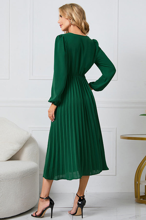 Cristina Flowy Belt Wrap Pleated Midi Dress