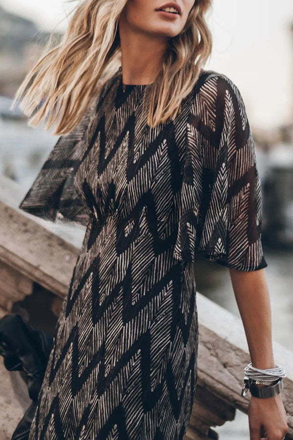 Happy Weekend Loves Printed Flowy Sleeve Backless Side Slit Midi Dress