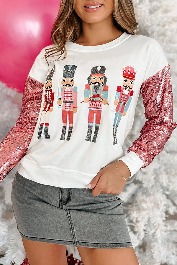 Shiny New Toys Sequined Nutcracker Pullover Sweatshirt