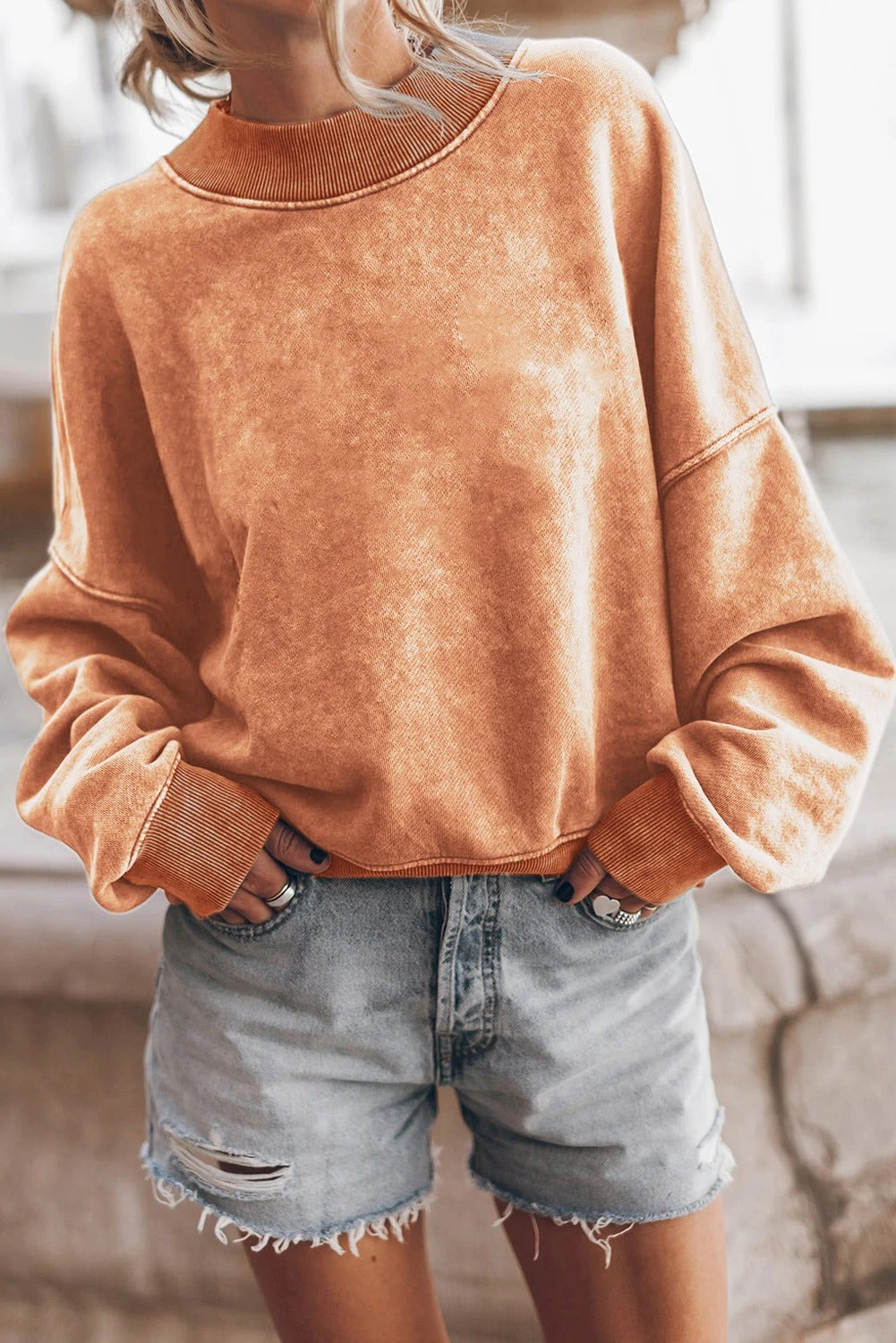 Washed Drop Shoulder Pullover Sweatshirt