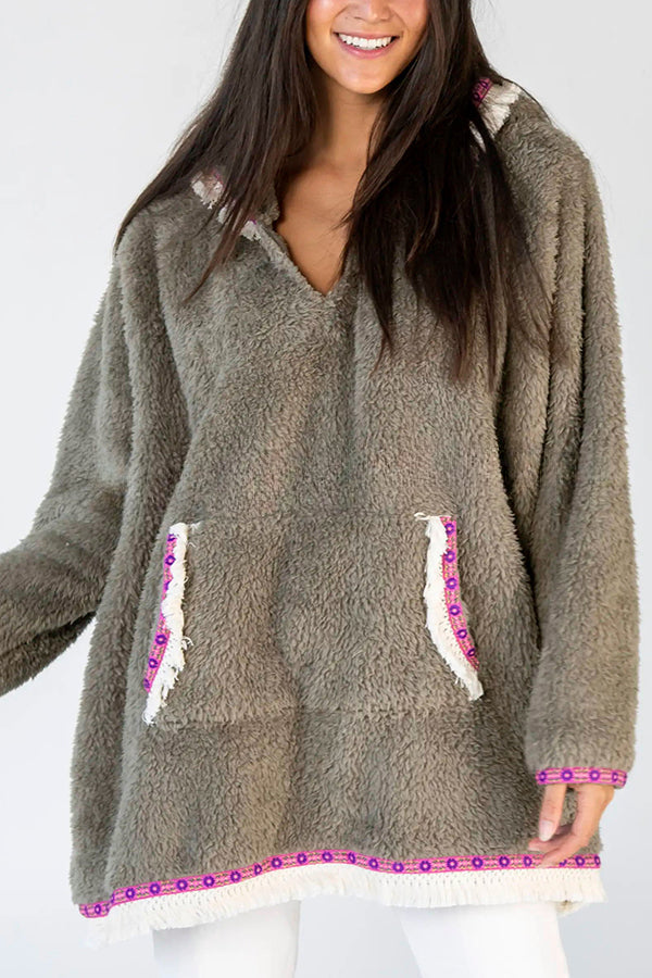 My Treasure Lace Trim Pocket Oversized Blanket Hoodie