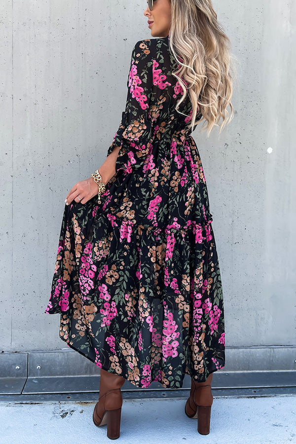 Avril Floral Printed Tiered Midi Dress