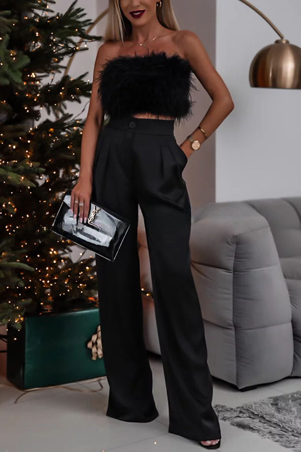 Stylish and Elegant Satin High Rise Pocketed Wide Leg Pants