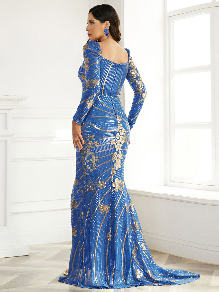 Backless Split Blue Prom Dress XJ2626