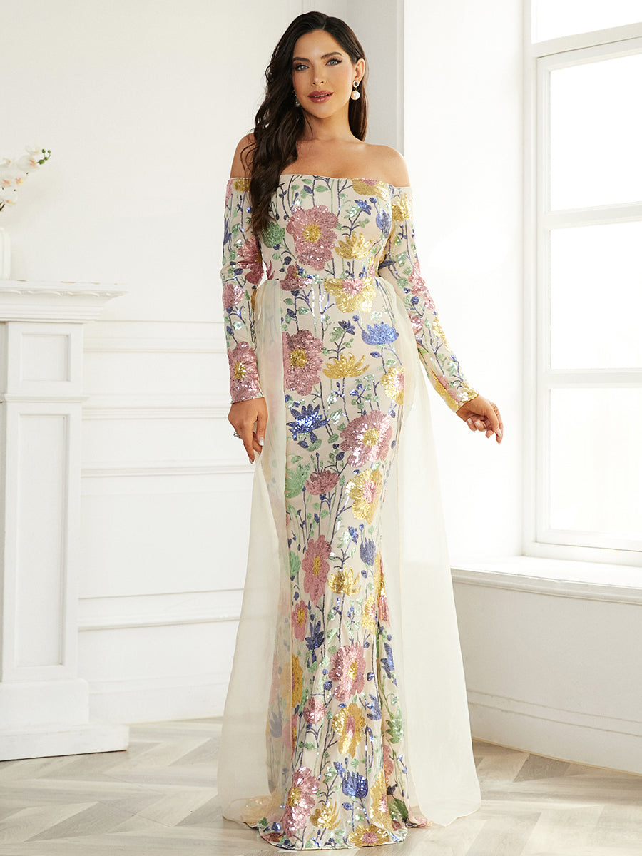 Off Shoulder Multicolor Draped Formal Evening Gown XJ1976