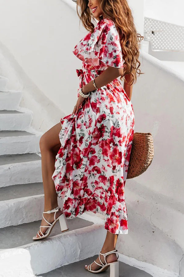 A Summer Kiss Floral Wrap Midi Dress