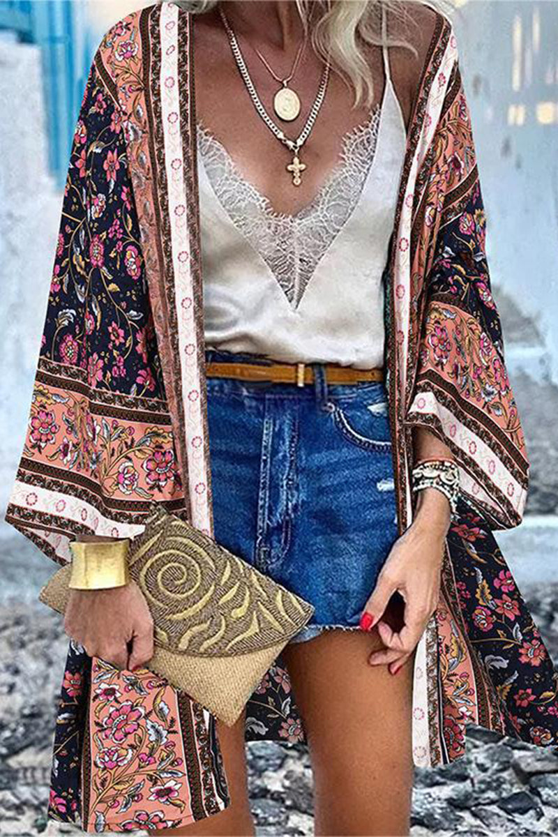 College Print Patchwork Cardigan Collar Outerwear