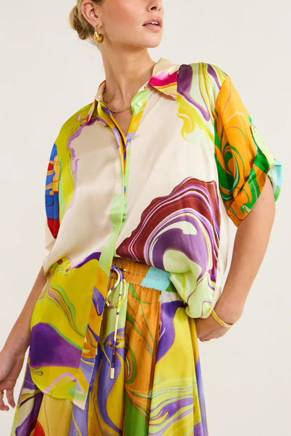 Elevate Your Resort Satin Multi Print Relaxed Blouse