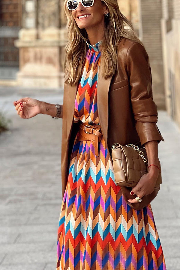 Same Situation Colorblock Printed Midi Dress