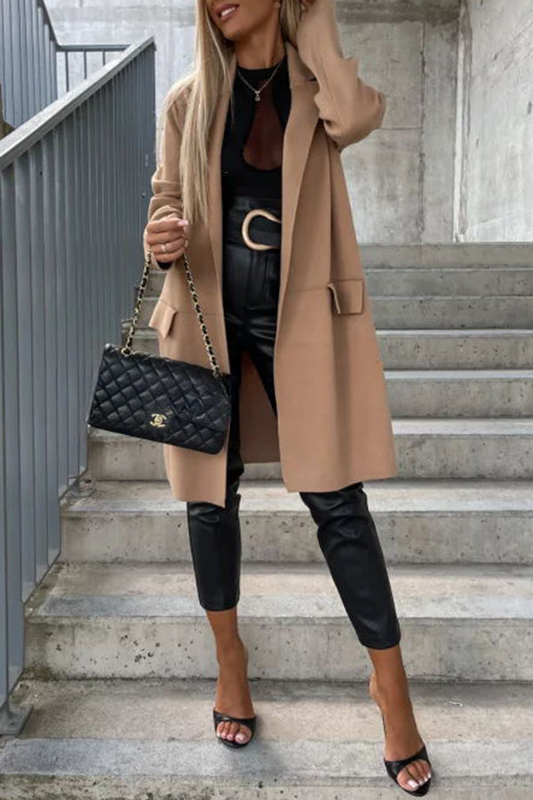 Moody Lapel Pocket Long Sleeve Coat