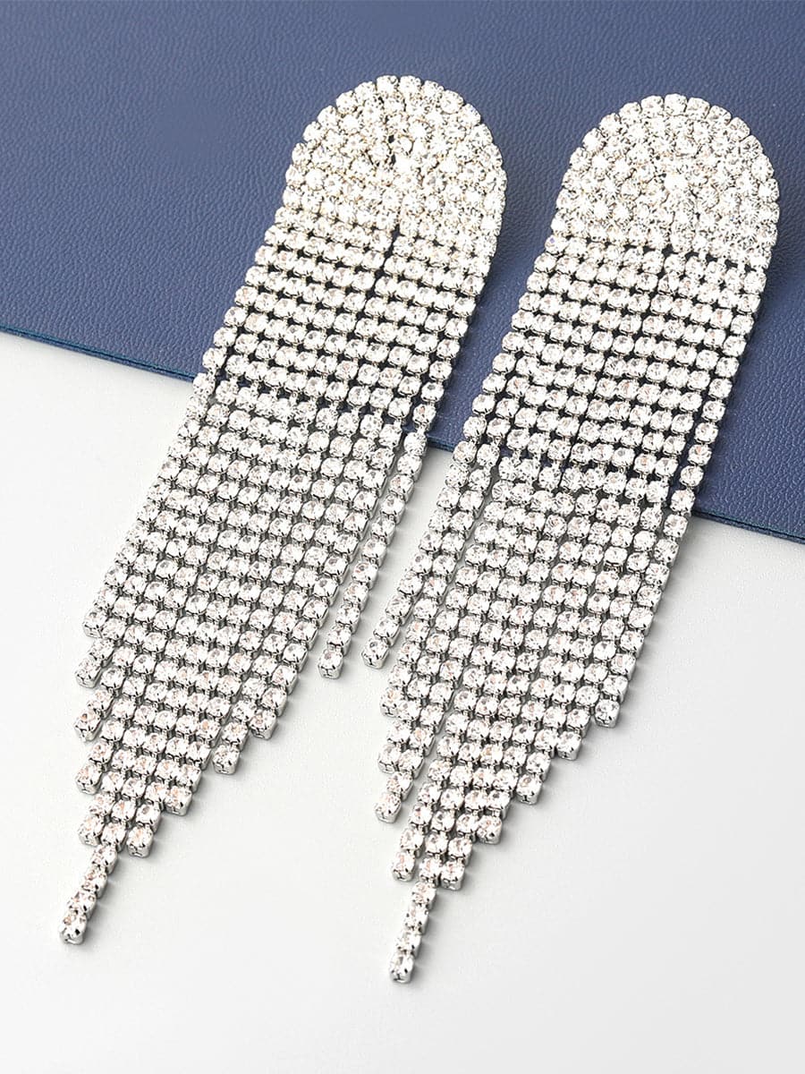 Chain Alloy Inlay Stone Long Tassel Earrings MSE101023