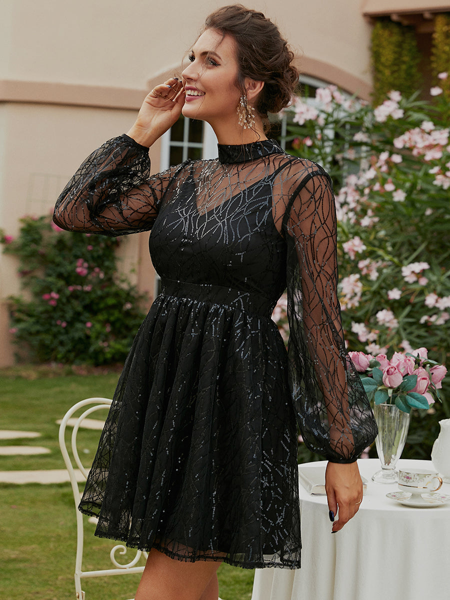 High Neck A-Line Sequin Black Homecoming Dress XJ1543