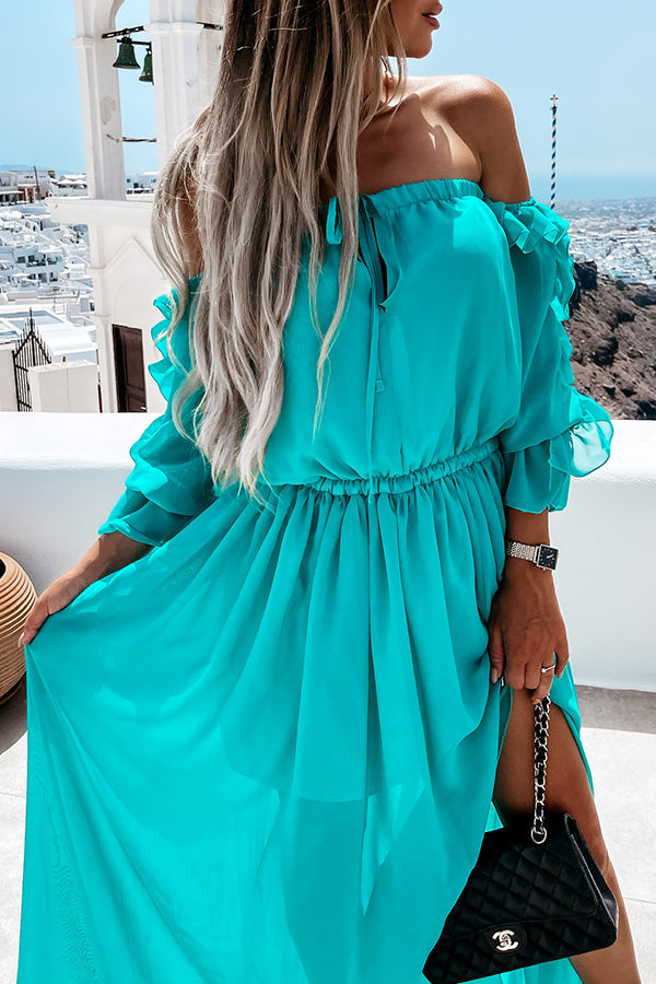 Pretty Sweet Colour Off Shoulder Ruffle Maxi Dress