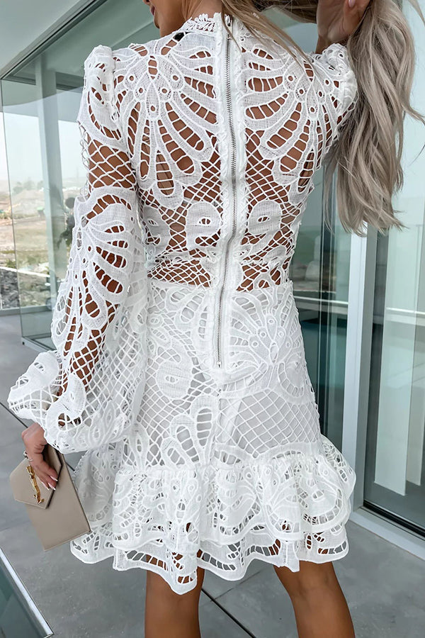 Sincerely Sweet Crochet Lace Petal Trim Mini Dress