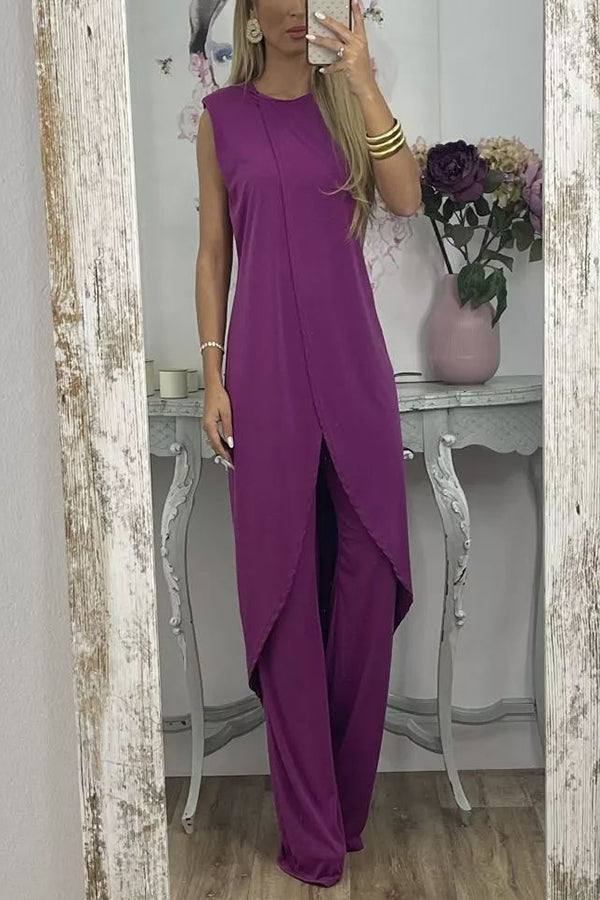 Gabriela Front Split Midi Top and Stretch High Waist Flare Pants Set