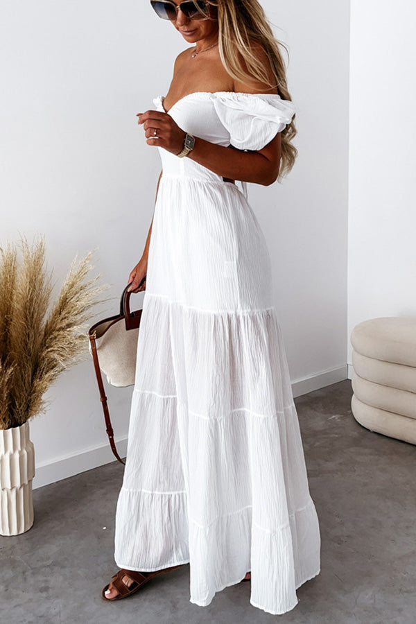 Blissful Moment Puff Sleeve Backless Maxi Dress