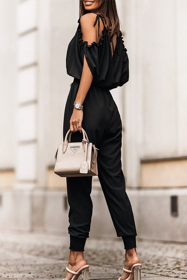 Wonderful Ideas Ruffle Cold Shoulder Jumpsuit