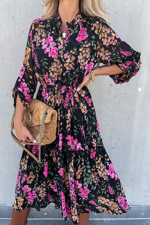 Avril Floral Printed Tiered Midi Dress