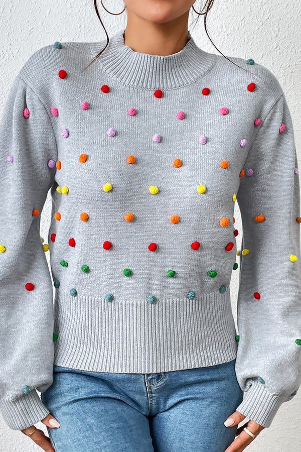 Karla Colorful Thread Ball Patchwork Crew Neck Pullover Sweater