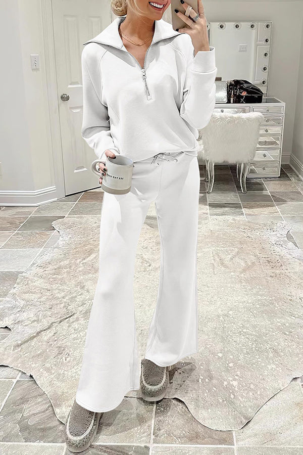 Comfy and Cute Zipper Pullover and Elastic Waist Pocket Lounge Pants Suit