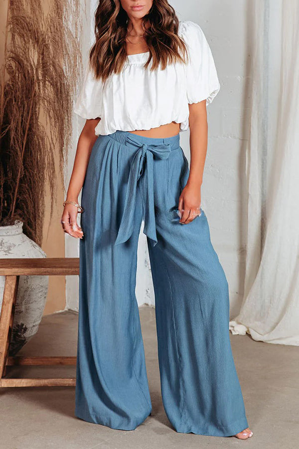 High Waist Pocket Tie Long Pants