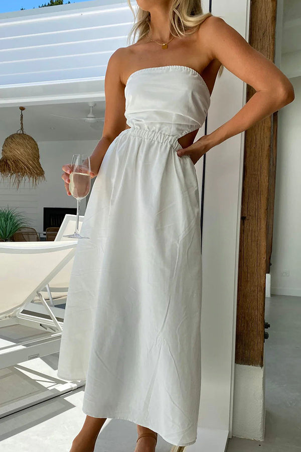 Fun Memories Strapless Pocketed Elastic Waist Midi Dress