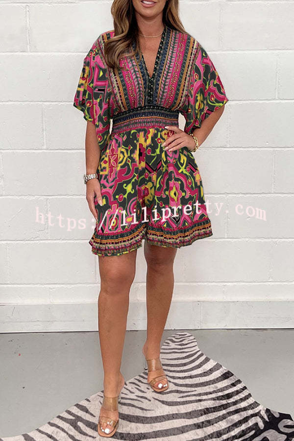 Gorgeous Printed Elastic Waist Loose Romper