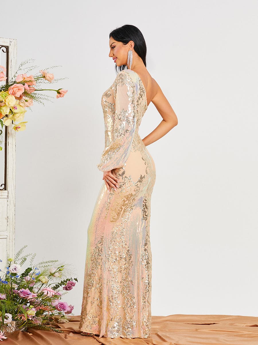 One Shoulder Long Sleeve Mermaid Evening Dress RM20343