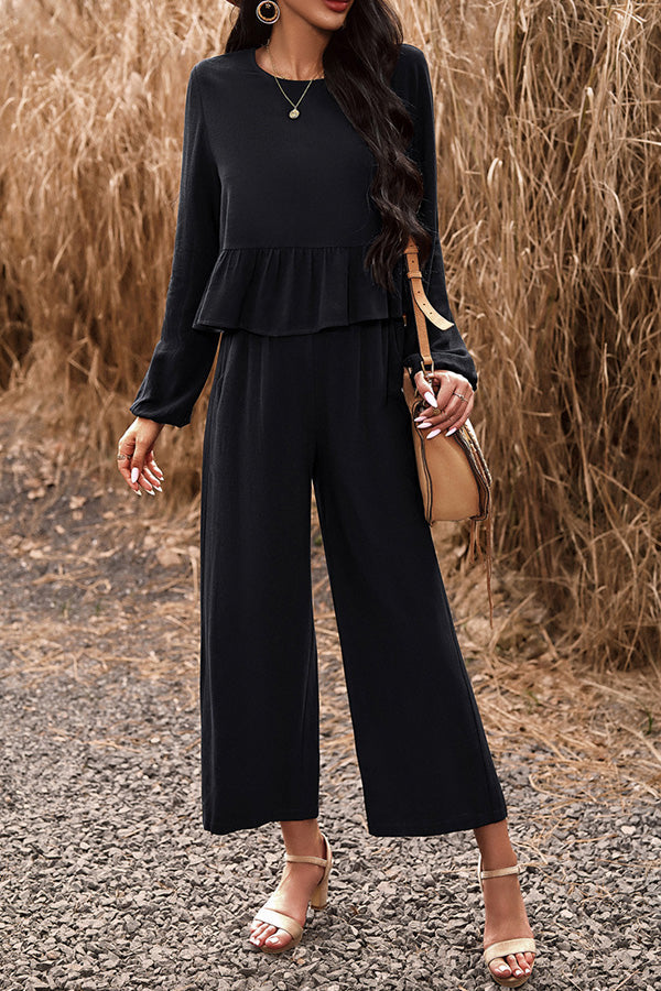 Temperament casual suit solid color long-sleeved top loose trousers