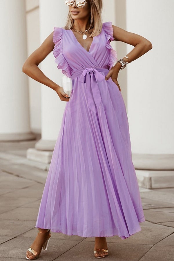 Lost Soul V Neck Pleated Maxi Dress