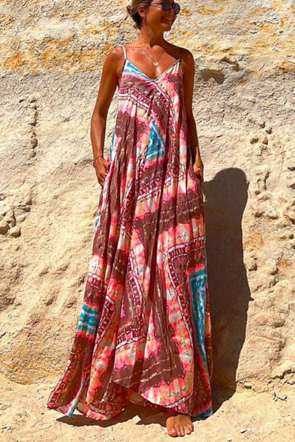 Beautiful Destination Tie-dye Print Pocketed A-line Maxi Dress