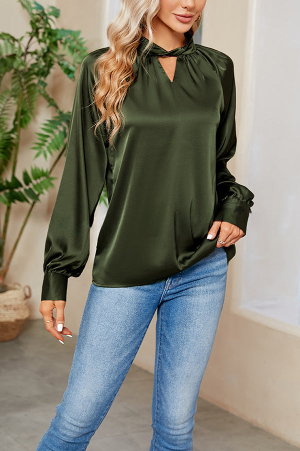 Vip Flight Plans Satin Twist Cut Out Neck Blouse