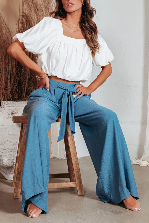 High Waist Pocket Tie Long Pants