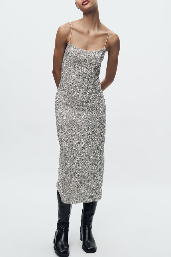 Celebration Time Sequin Slip Stretch Midi Dress