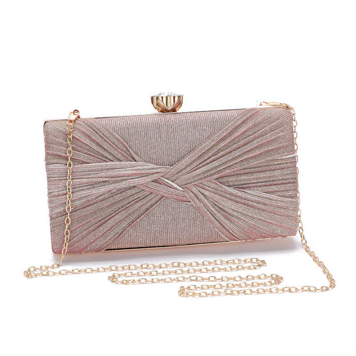 Pure Color Pleated PU Leather Banquet Bag