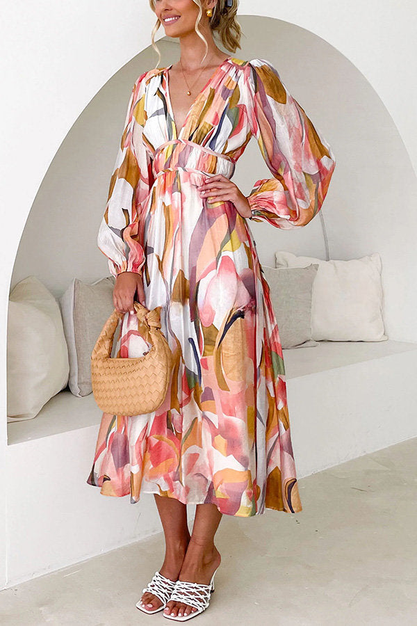 Eclipse Season Printed Long Sleeve Flowy Maxi Dress